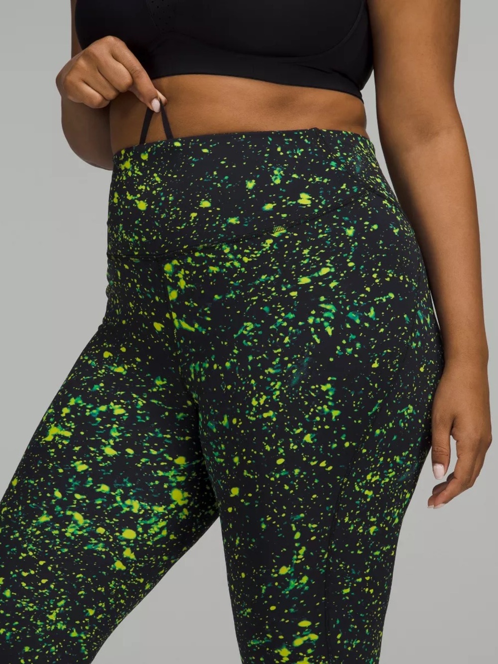 lululemon athletica Black Leggings with Neon Yellow-Green Splatter